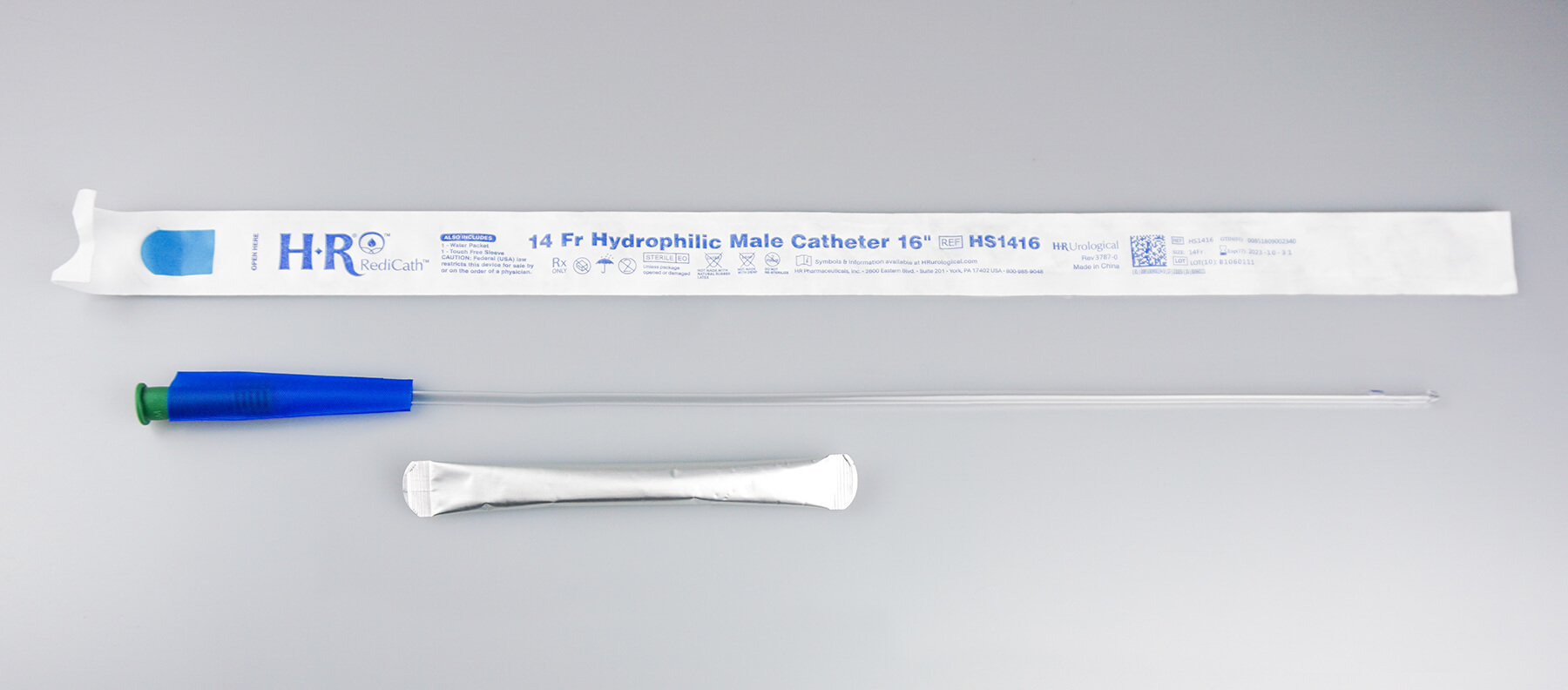 TruCath Hydrophilic Catheter - HS146 pictured with water pouch